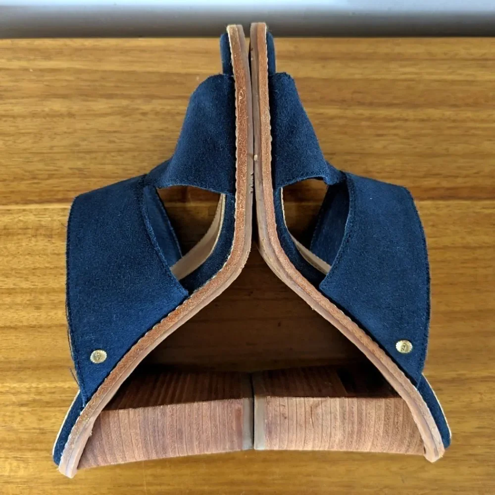 Ugg Blue Suede Leather Preppy Academia Coastal Capsule Sailor Chic Heels 8